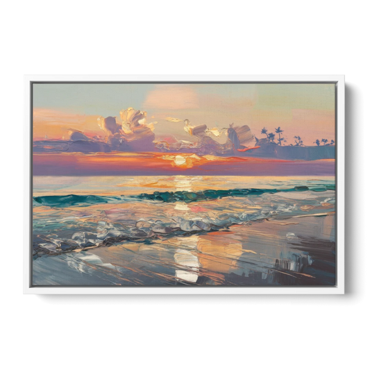 Naples Sunset Over The Gulf - White Framed Canvas Wall Art - Front