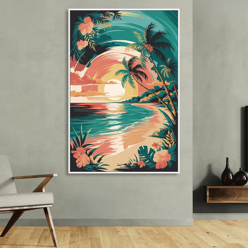 Naples Tropical Paradise Living Room - White Canvas Wall Art