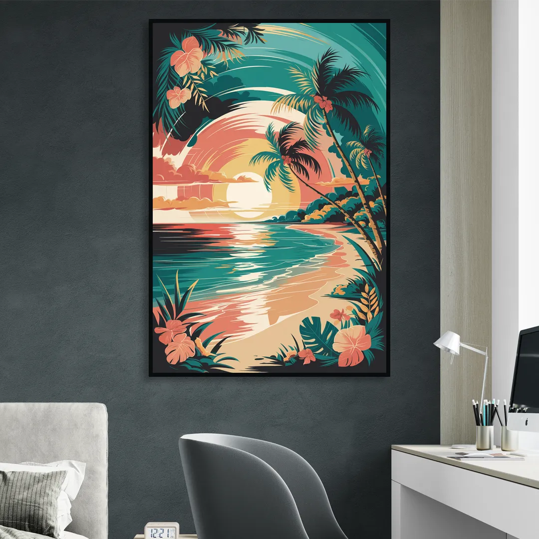 Naples Tropical Paradise Living Room - Black Canvas Wall Art