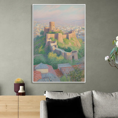 Narikala Fortress Living Room - White Canvas Wall Art