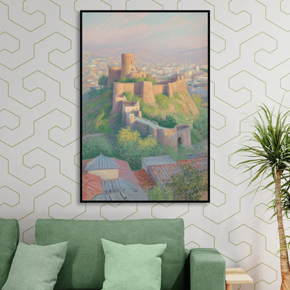 Narikala Fortress Living Room - Black Canvas Wall Art