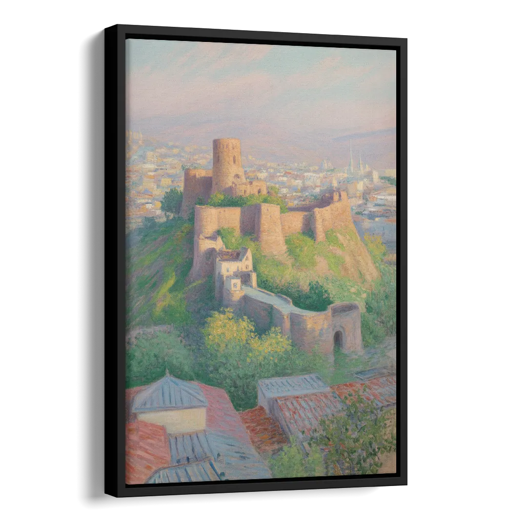 Narikala Fortress Side - Black Canvas Wall Art
