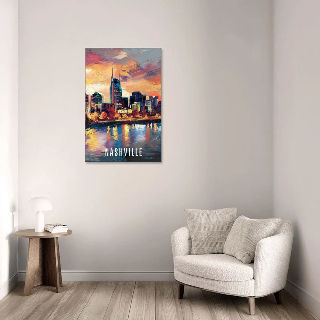 Nashville Artistic Skyline - Canvas Wall Art - Sofa - 24x36