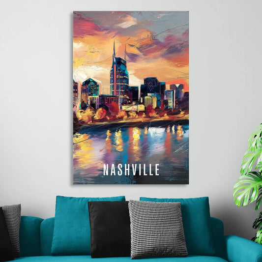 Nashville Artistic Skyline Living Room - Canvas Wall Art