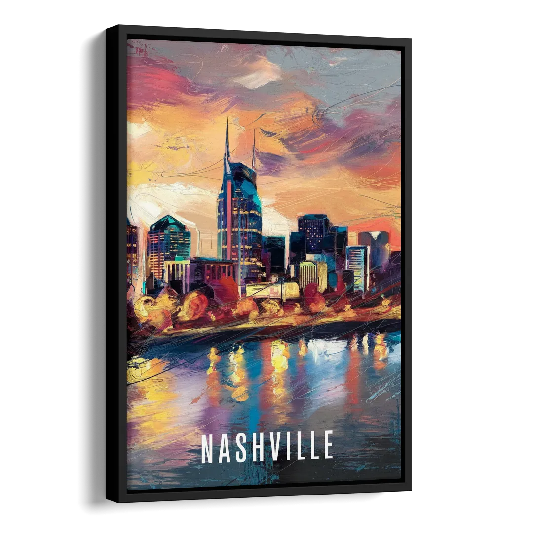 Nashville Artistic Skyline Side - Black Canvas Wall Art