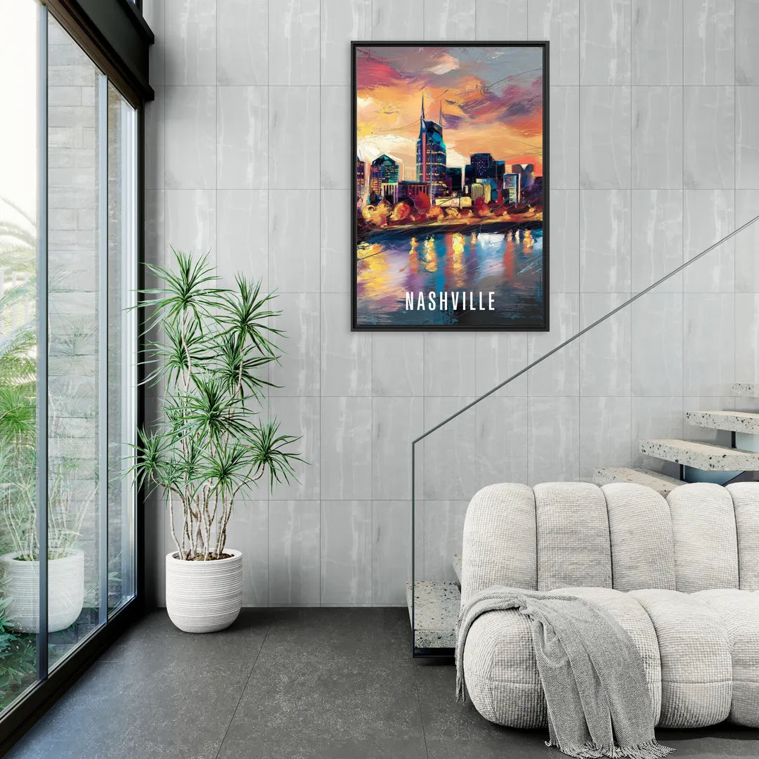 Nashville Artistic Skyline - Living Room Black Frame Canvas