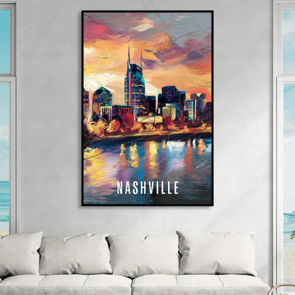 Nashville Artistic Skyline Sitting Room - Black Canvas Wall Art