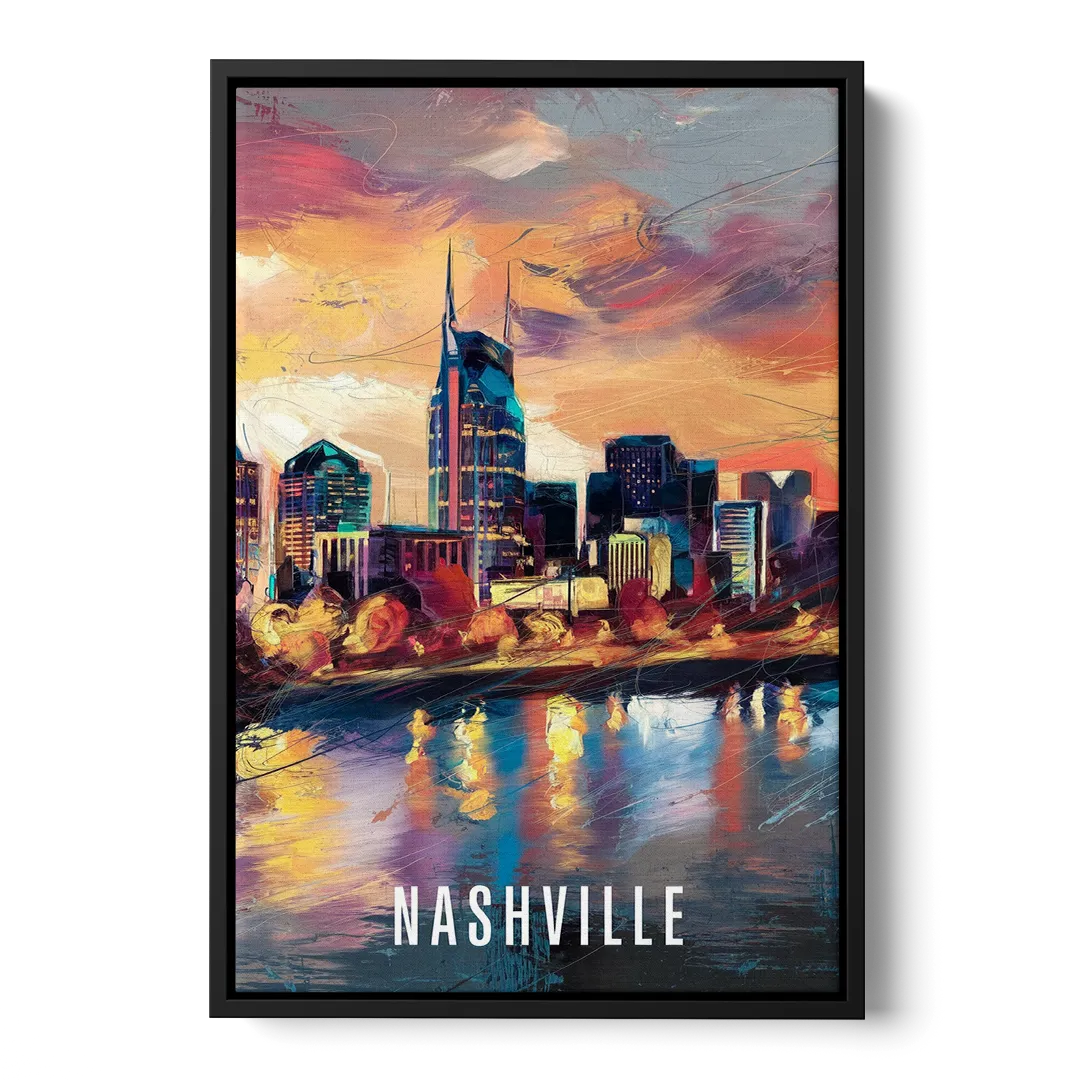 Nashville Artistic Skyline Front - Black Canvas Wall Art