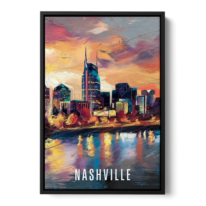 Nashville Artistic Skyline Front - Black Canvas Wall Art
