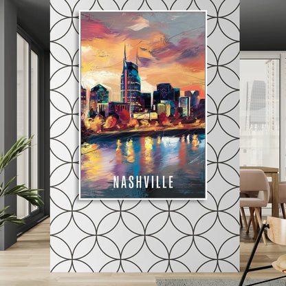 Nashville Artistic Skyline Sitting Room - White Canvas Wall Art