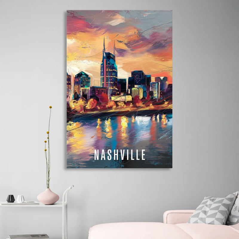 Nashville Artistic Skyline Sitting Room - Canvas Wall Art
