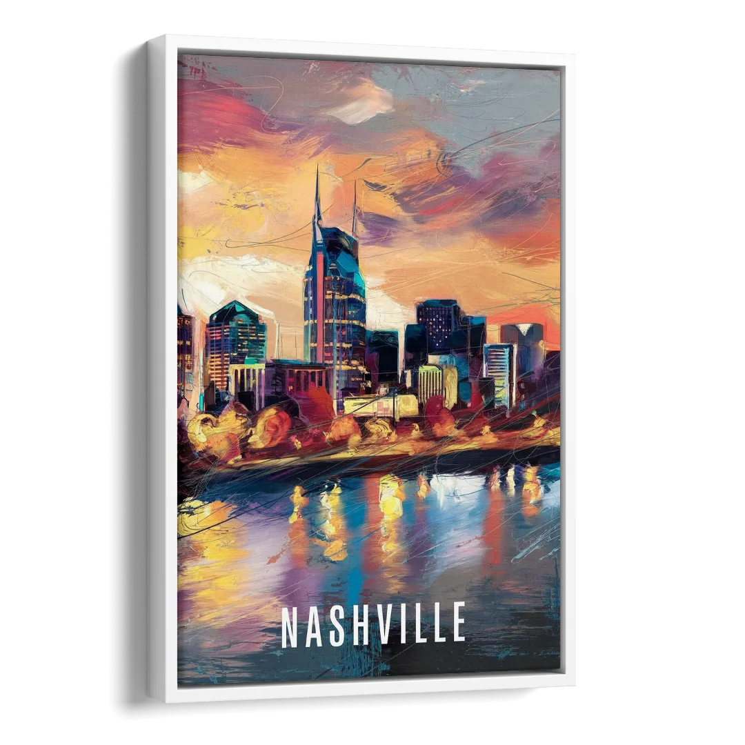 Nashville Artistic Skyline Side - White Canvas Wall Art