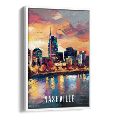 Nashville Artistic Skyline Side - White Canvas Wall Art