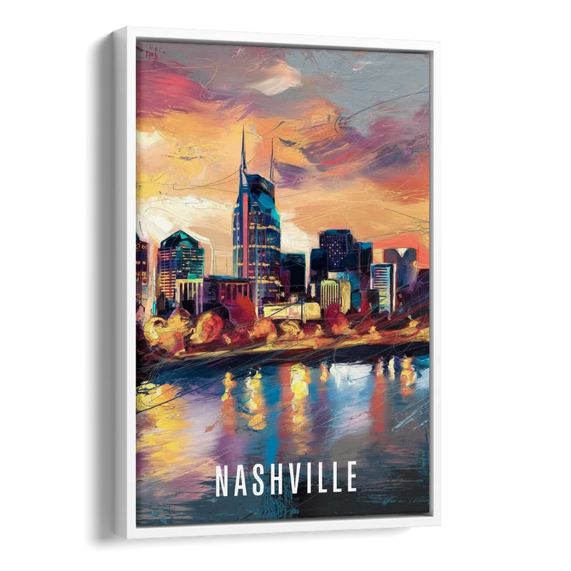 Nashville Artistic Skyline Side - White Canvas Wall Art