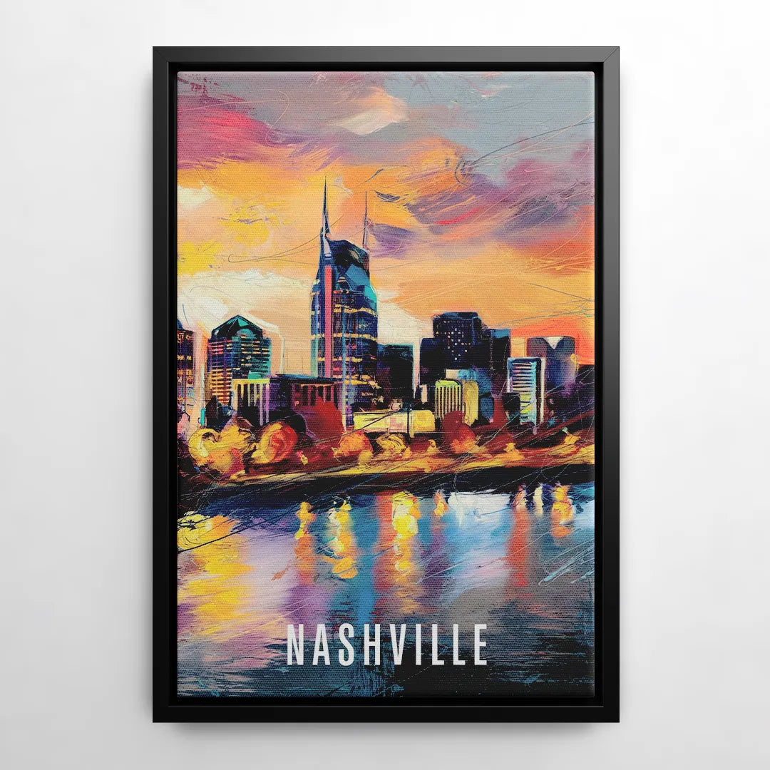 Nashville Artistic Skyline - Black Frame Canvas