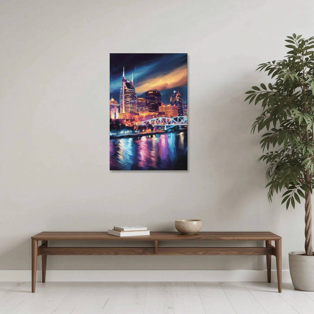 Nashville Bright Lights Skyline - Canvas Wall Art - Coffee Table - 24x36