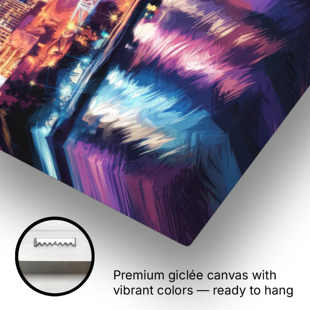 Nashville Bright Lights Skyline - Canvas Wall Art - Gallery Wrap Corner