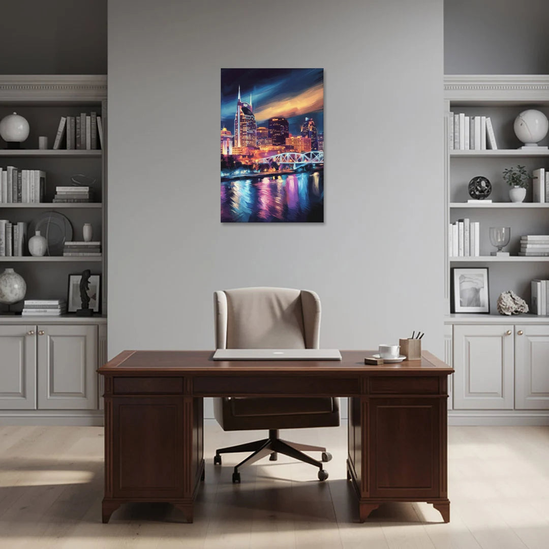 Nashville Bright Lights Skyline - Canvas Wall Art - Office - 24x36