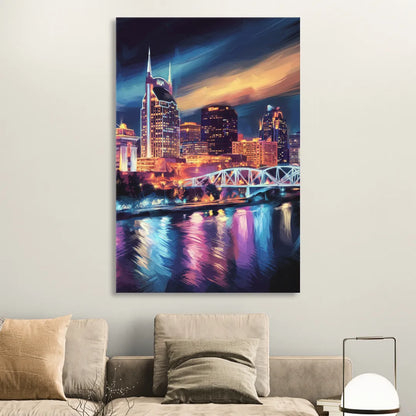 Nashville Bright Lights Skyline Sitting Room - Canvas Wall Art