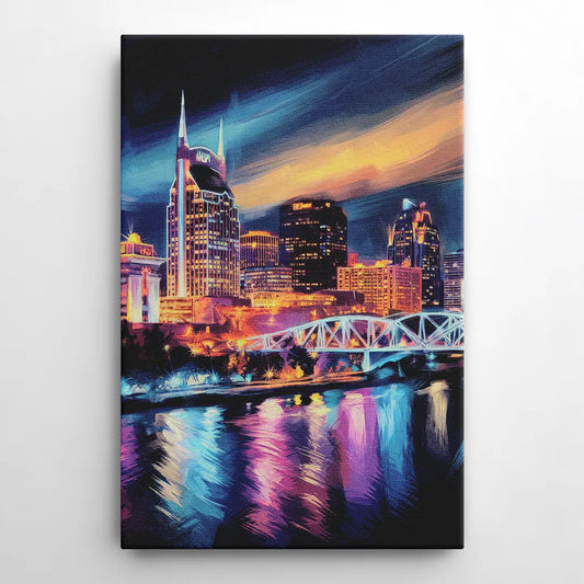Nashville Bright Lights Skyline - Canvas Wall Art
