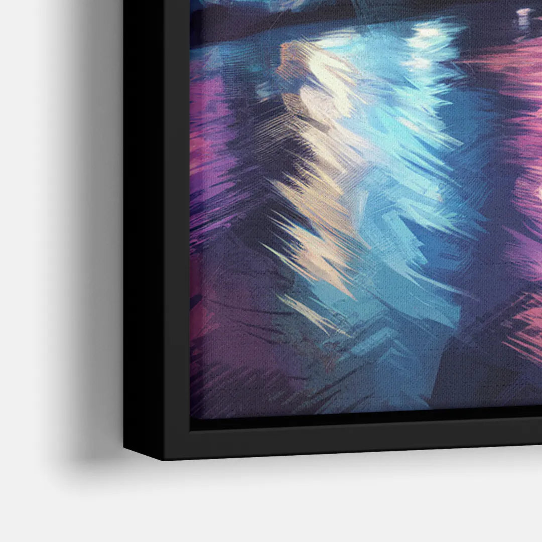 Nashville Bright Lights Skyline - Close-Up Black Frame Canvas