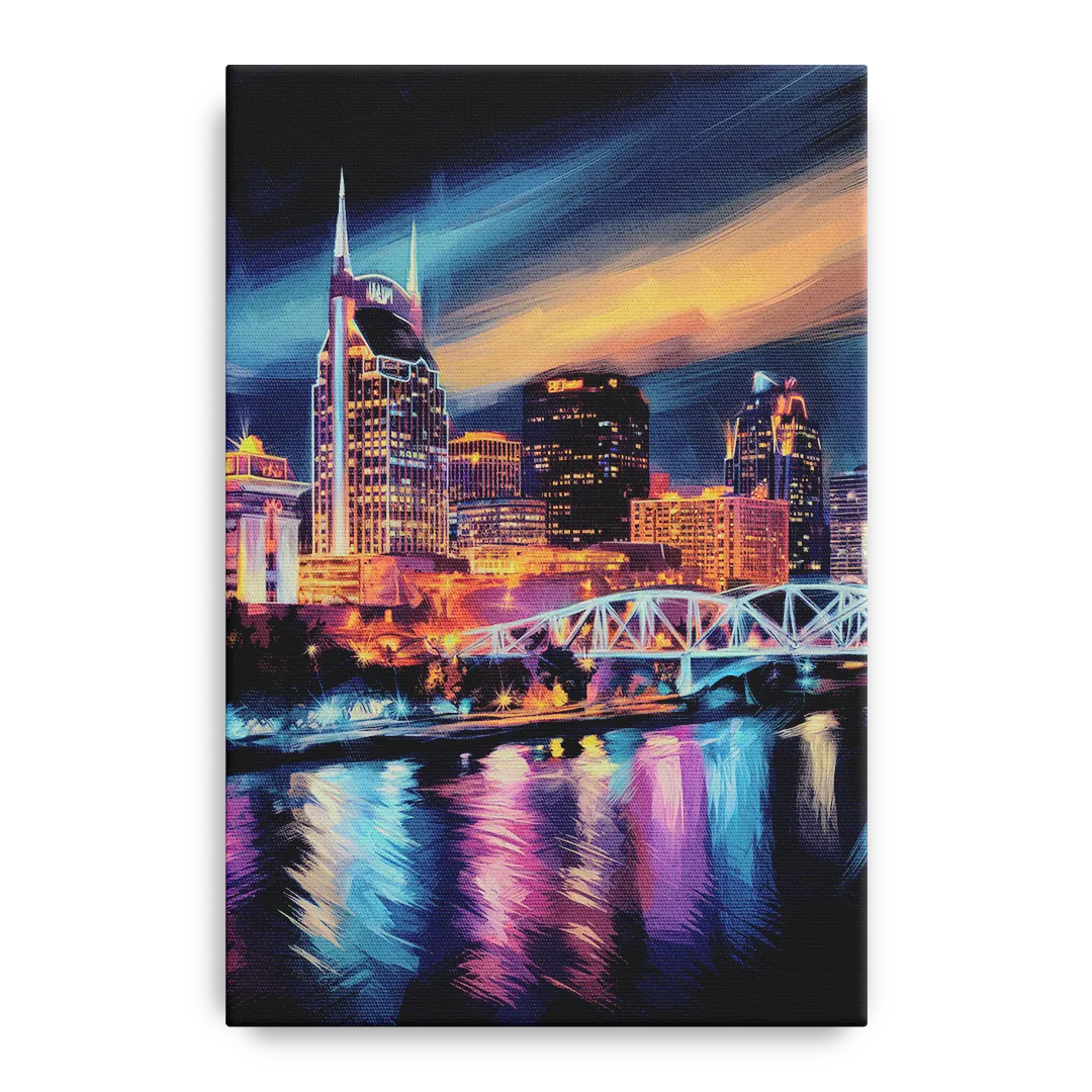 Nashville Bright Lights Skyline Front - Canvas Wall Art