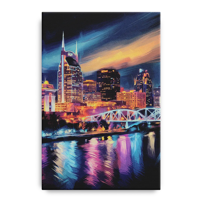 Nashville Bright Lights Skyline Front - Canvas Wall Art