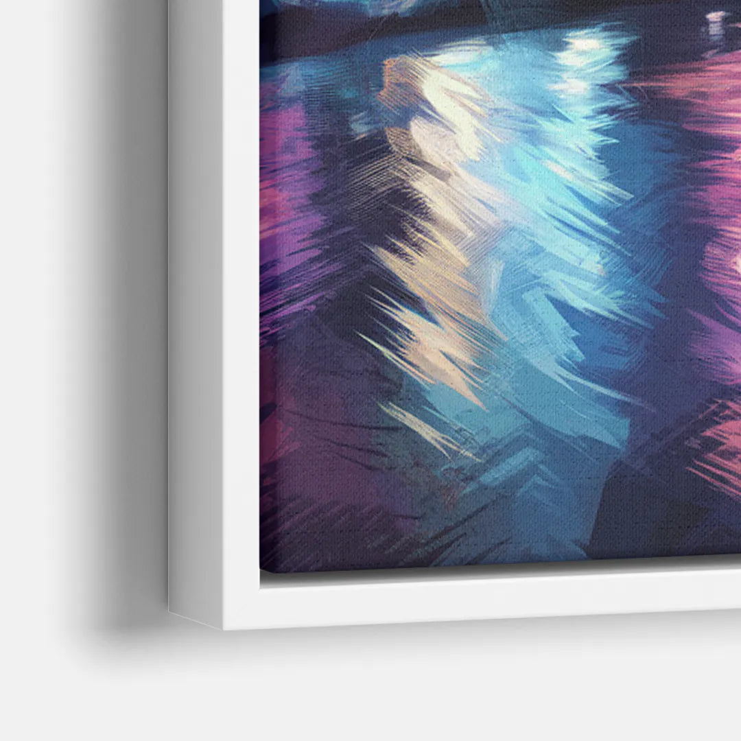 Nashville Bright Lights Skyline - Close-Up White Frame Canvas