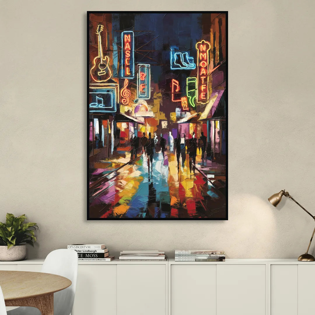 Nashville Broadway Nightlife Living Room - Black Canvas Wall Art