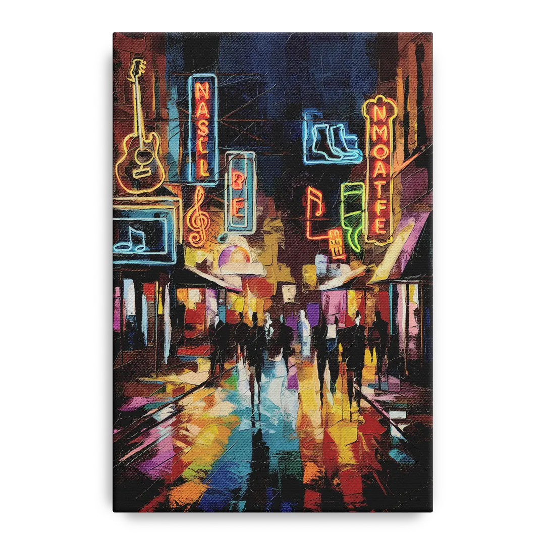 Nashville Broadway Nightlife Front - Canvas Wall Art