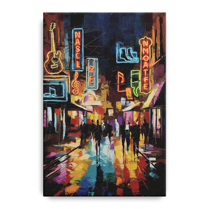 Nashville Broadway Nightlife Front - Canvas Wall Art