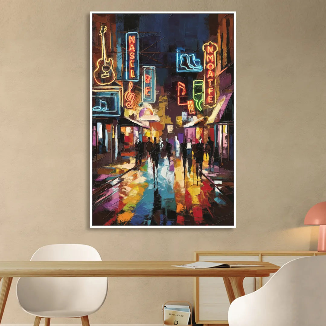 Nashville Broadway Nightlife Sitting Room - White Canvas Wall Art