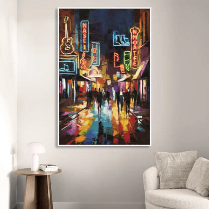 Nashville Broadway Nightlife Living Room - White Canvas Wall Art
