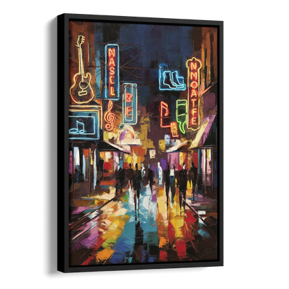 Nashville Broadway Nightlife Side - Black Canvas Wall Art