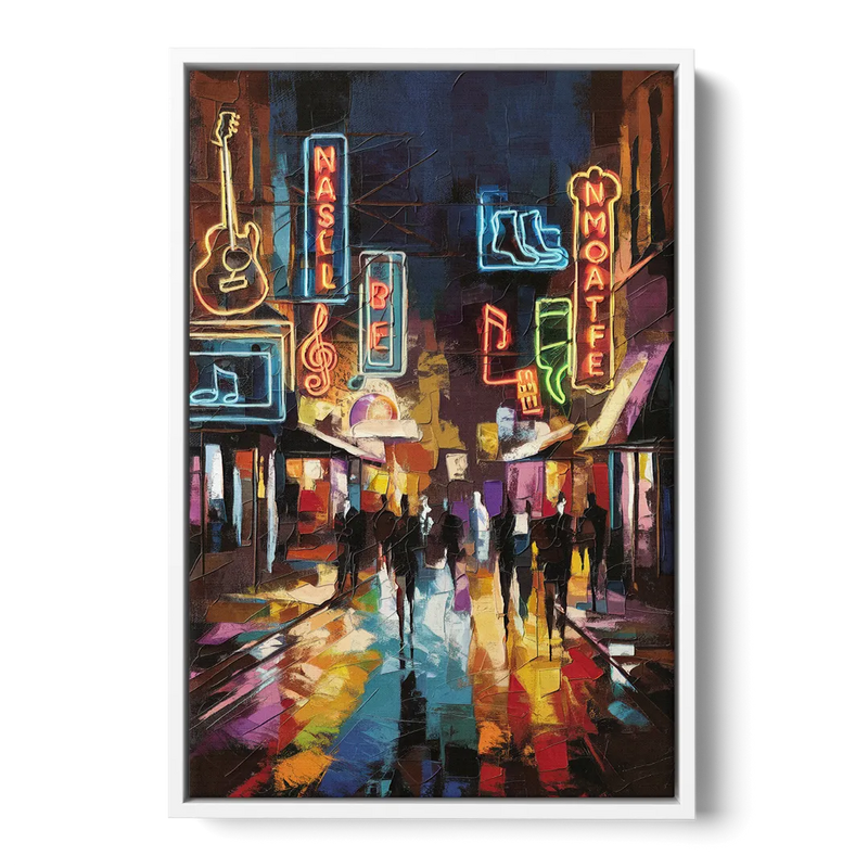 Nashville Broadway Nightlife Front - White Canvas Wall Art