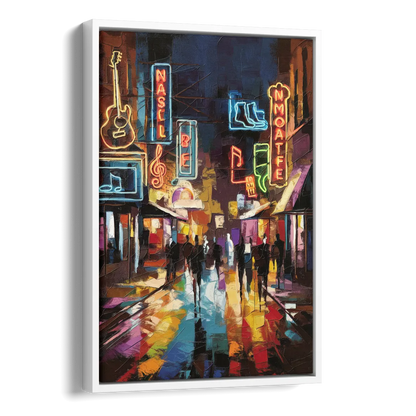 Nashville Broadway Nightlife Side - White Canvas Wall Art