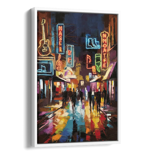 Nashville Broadway Nightlife Side - White Canvas Wall Art