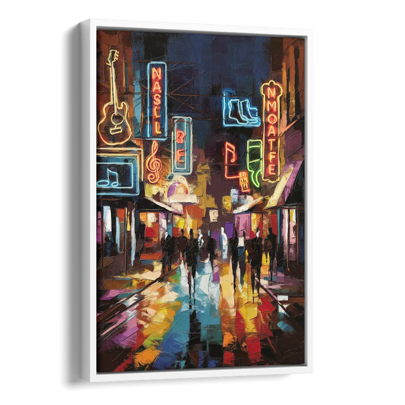 Nashville Broadway Nightlife Side - White Canvas Wall Art