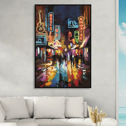 Nashville Broadway Nightlife Sitting Room - Black Canvas Wall Art