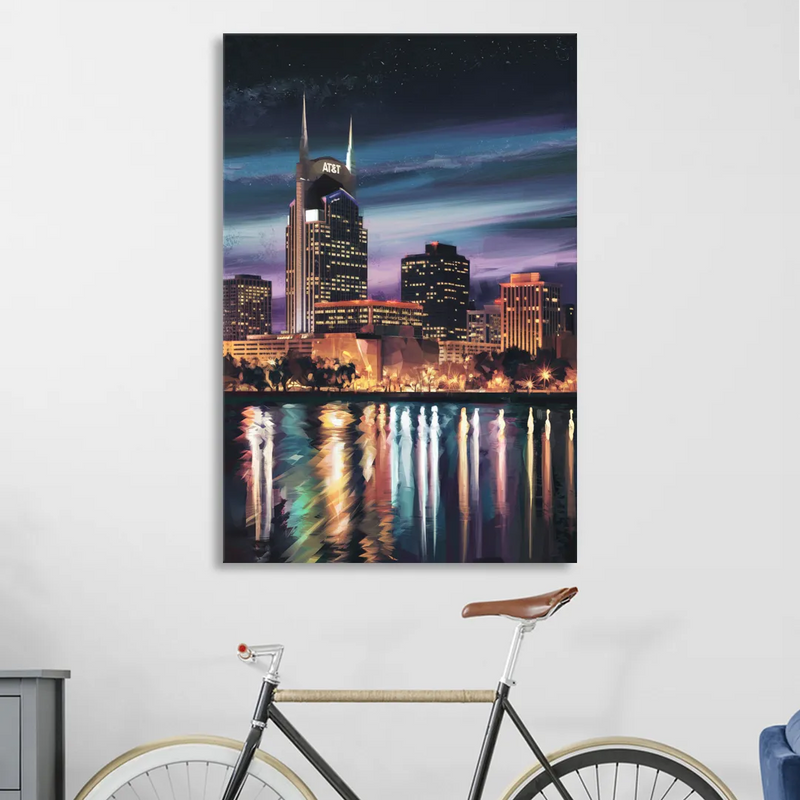 Nashville Cityscape at Night Living Room - Canvas Wall Art