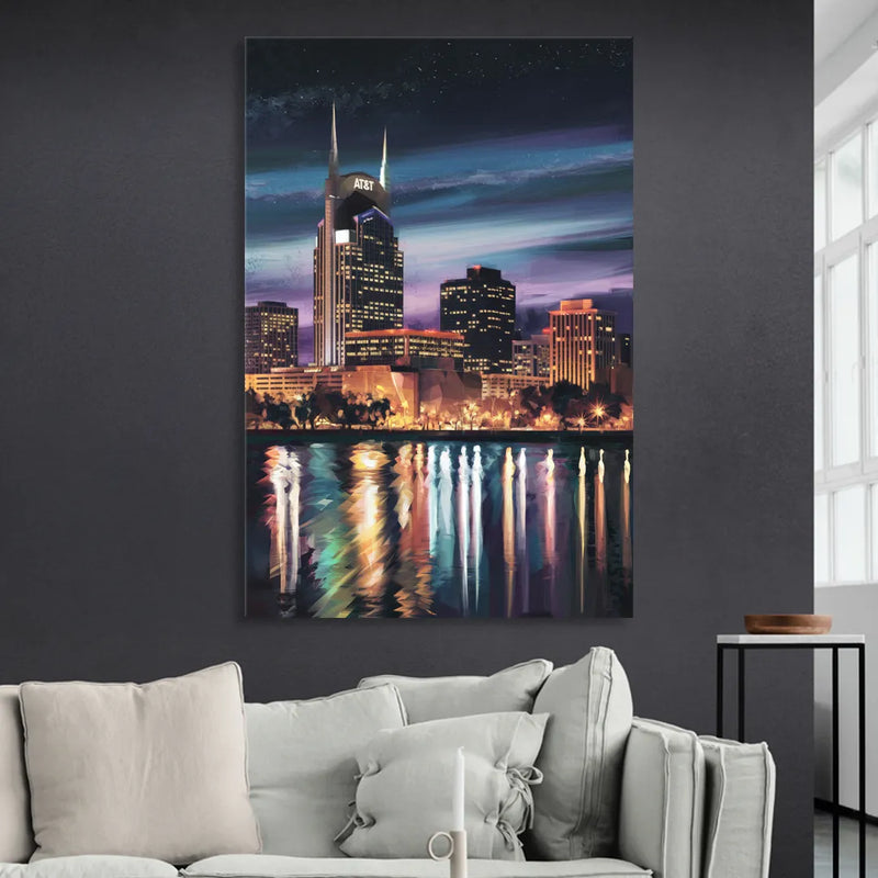 Nashville Cityscape at Night Sitting Room - Canvas Wall Art