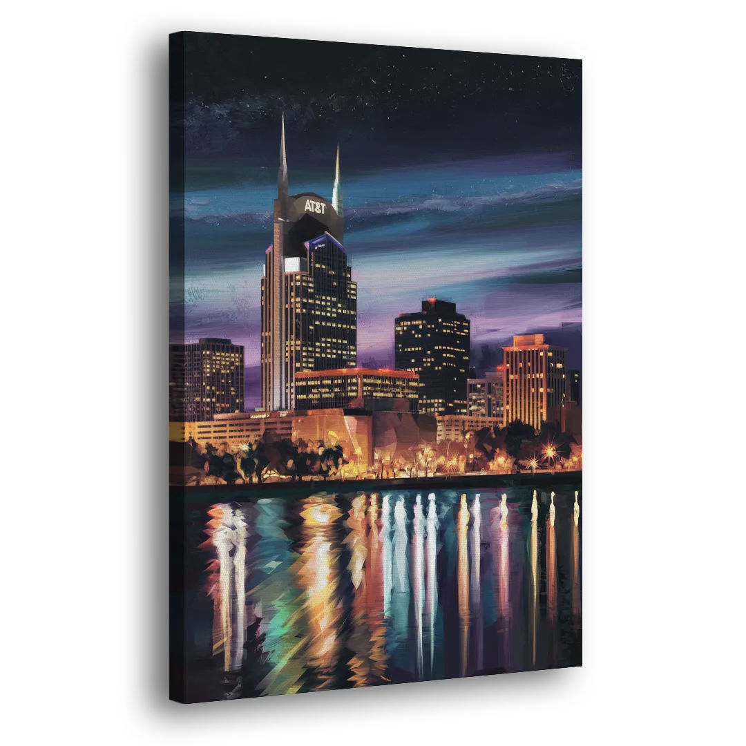 Nashville Cityscape at Night Side - Canvas Wall Art