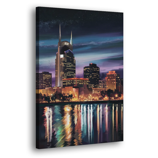 Nashville Cityscape at Night Side - Canvas Wall Art