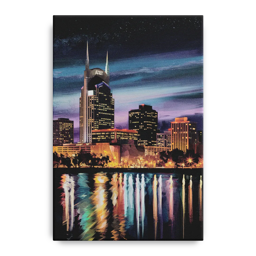 Nashville Cityscape at Night Front - Canvas Wall Art
