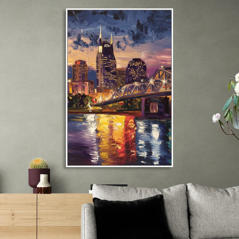 Nashville Cumberland River Views Living Room - White Canvas Wall Art