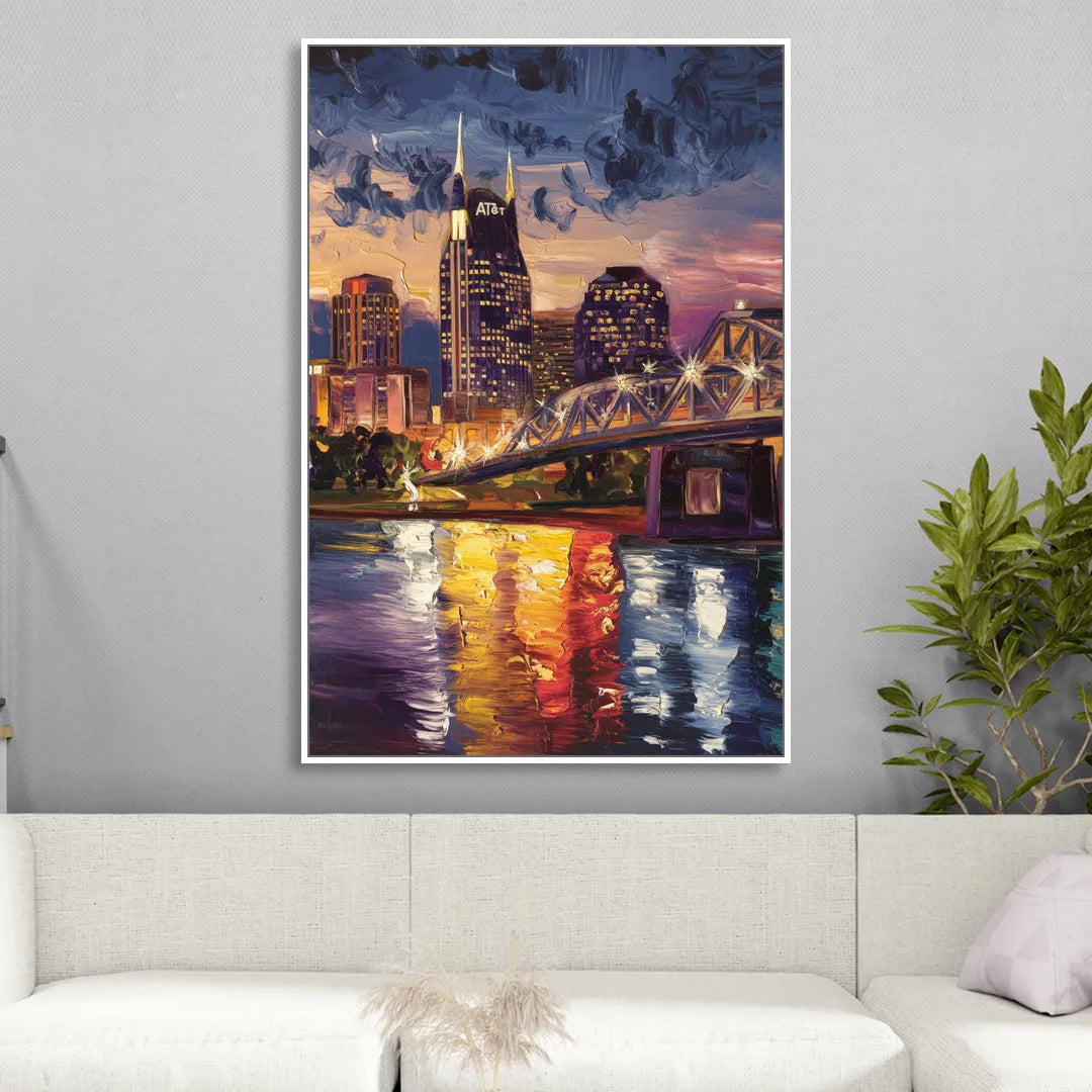 Nashville Cumberland River Views Sitting Room - White Canvas Wall Art
