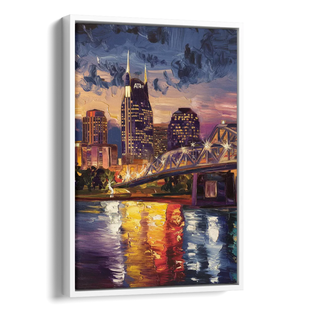 Nashville Cumberland River Views Side - White Canvas Wall Art
