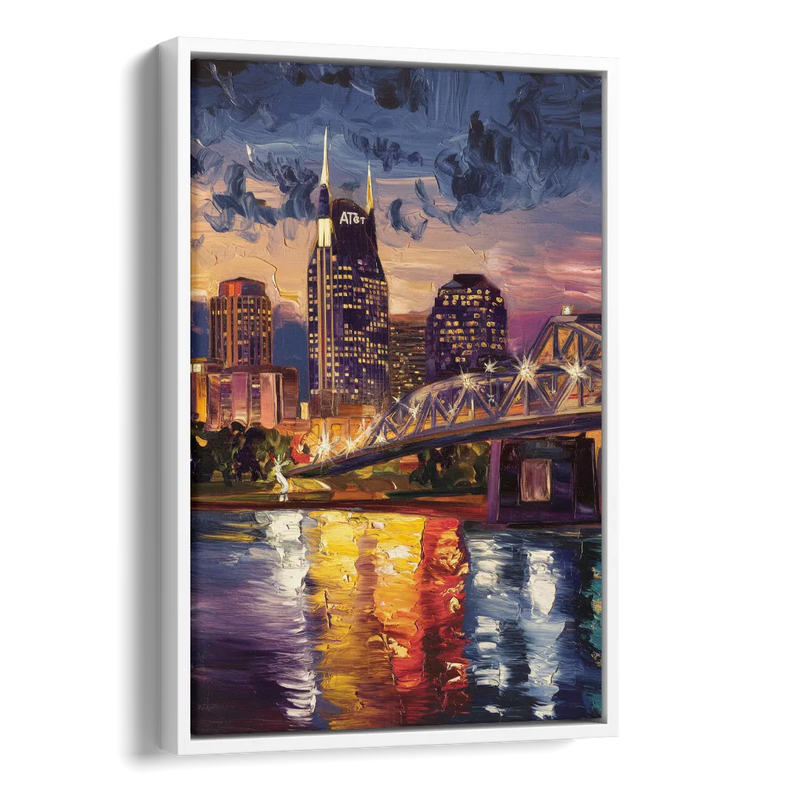 Nashville Cumberland River Views Side - White Canvas Wall Art