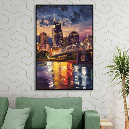 Nashville Cumberland River Views Living Room - Black Canvas Wall Art
