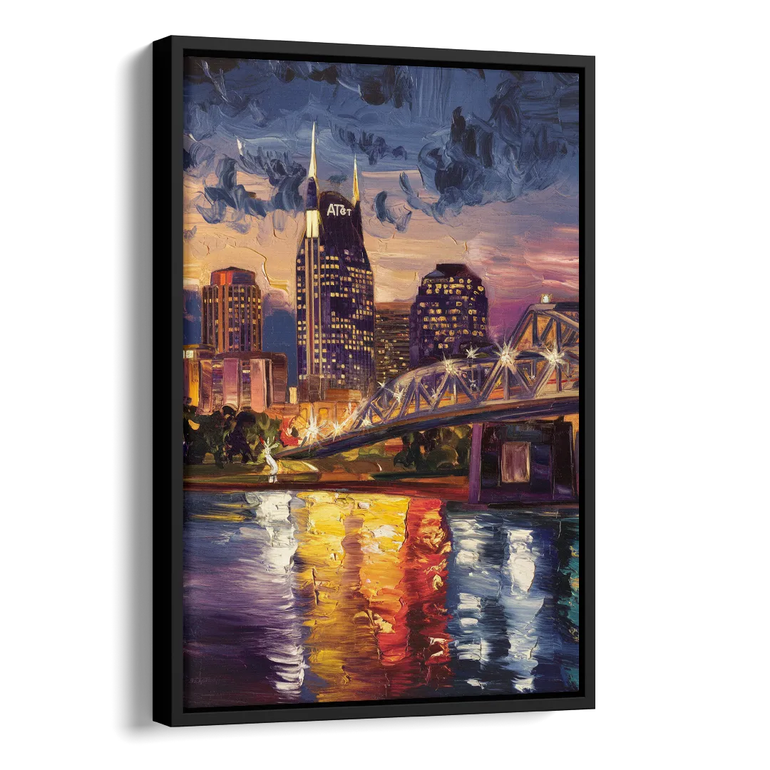 Nashville Cumberland River Views Side - Black Canvas Wall Art